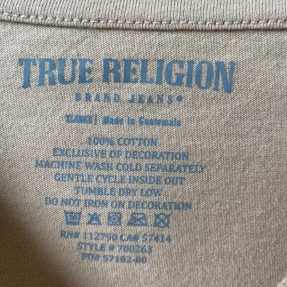 True Religion Mens Graphic Tee Tshirt XL Tan Guitar Budha Hipster Streetwear NWT - Picture 4 of 7